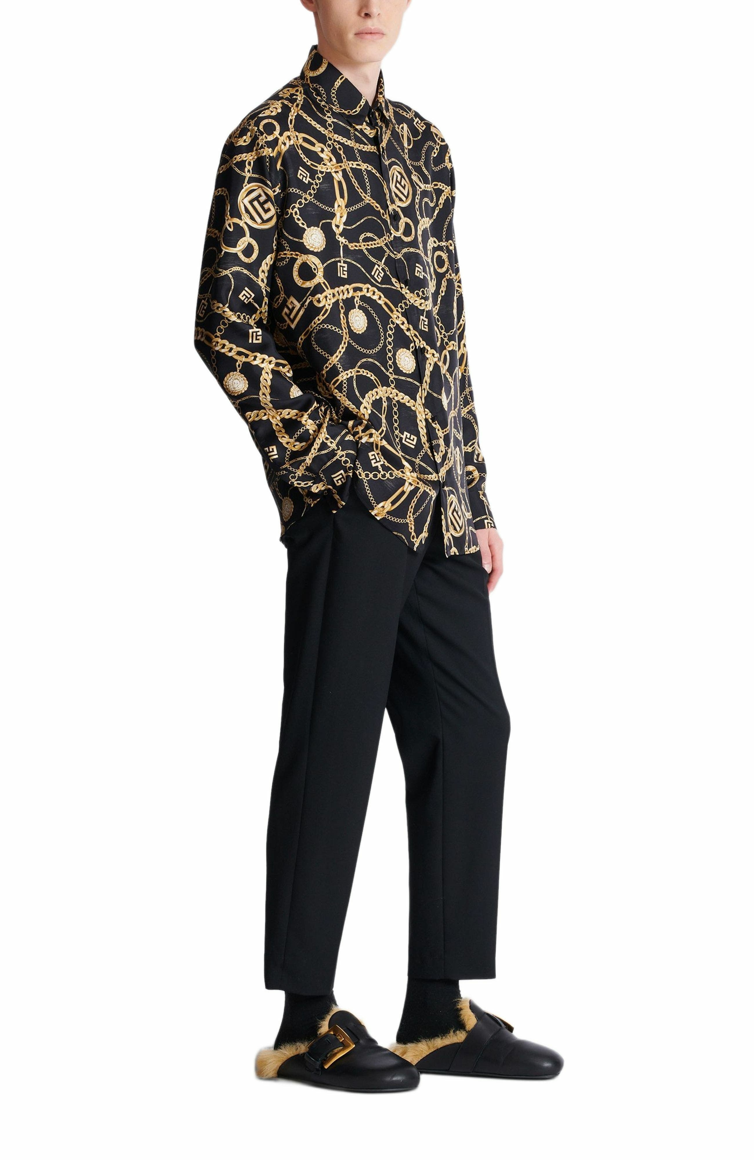 Balmain Printed silk shirt with Chaînes pattern in Multicolor at Nordstrom - 2
