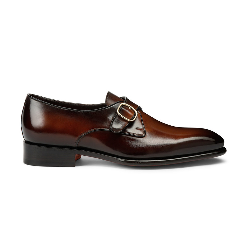 Men's brown leather single-buckle shoe 1
