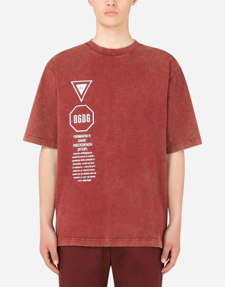 Cotton T-shirt with road-sign print - 1