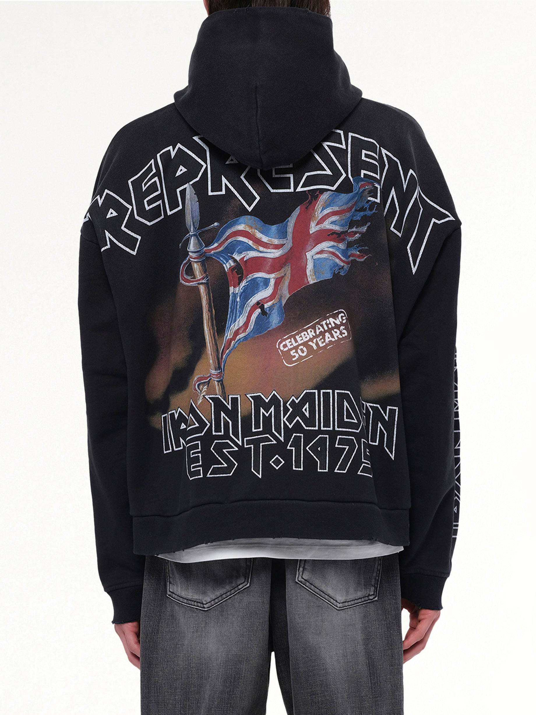 Iron Maiden Steed Hoodie in Stained Black - 5