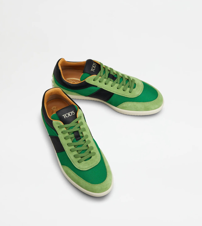 TOD'S TABS SNEAKERS IN SUEDE AND TECHNICAL FABRIC - GREEN, BLACK 3