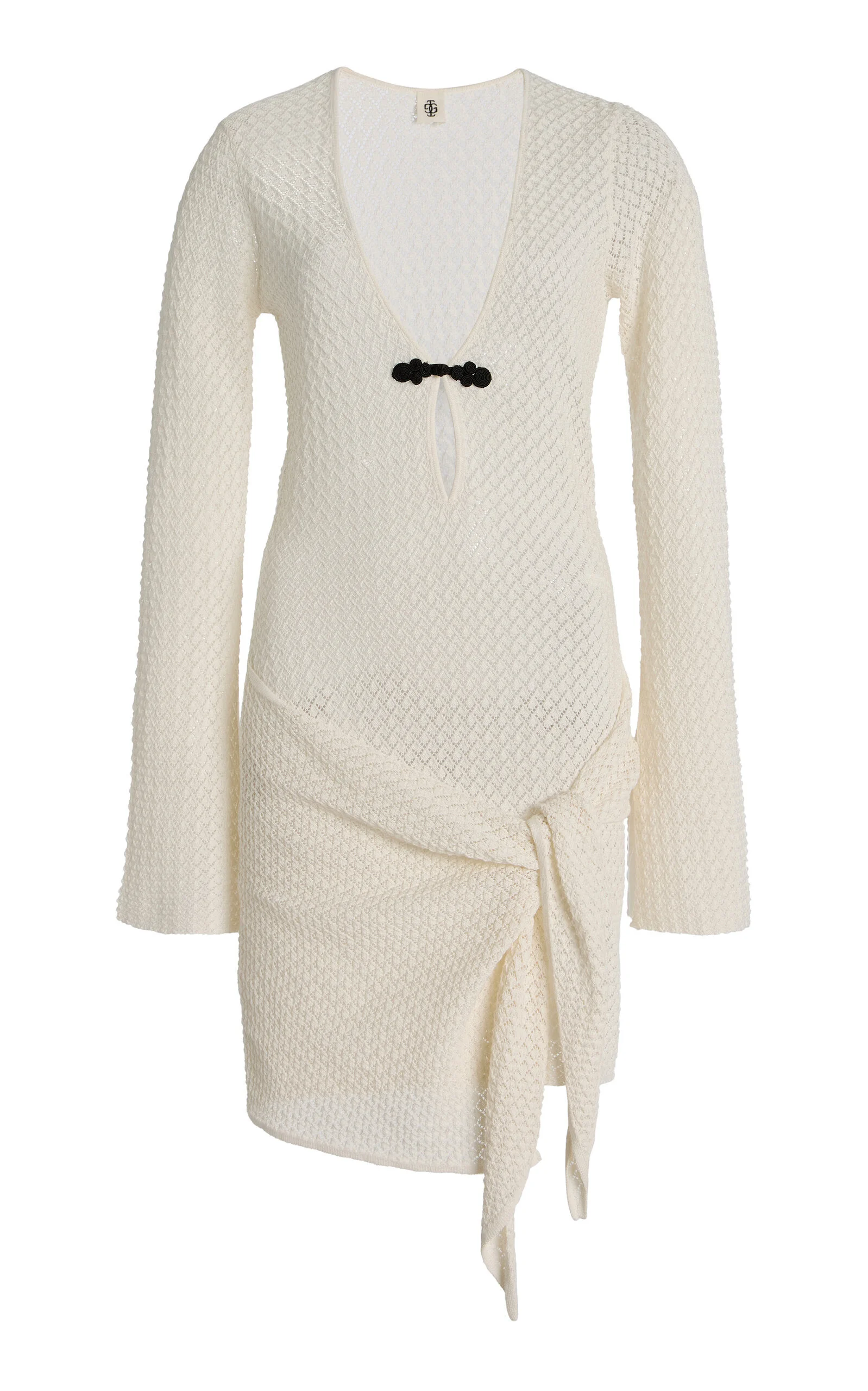 Tanzania Tie-Detailed Pointelle-Knit Organic Cotton Mini Dress ivory - 1