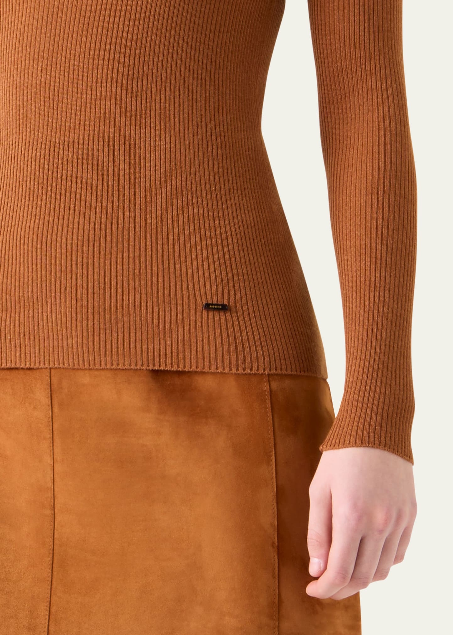 Mock-Neck Cashmere-Silk Fine Rib Sweater - 5