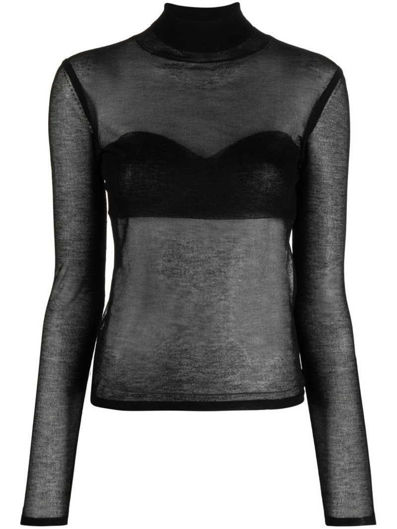 semi-sheer high-neck knit top 1