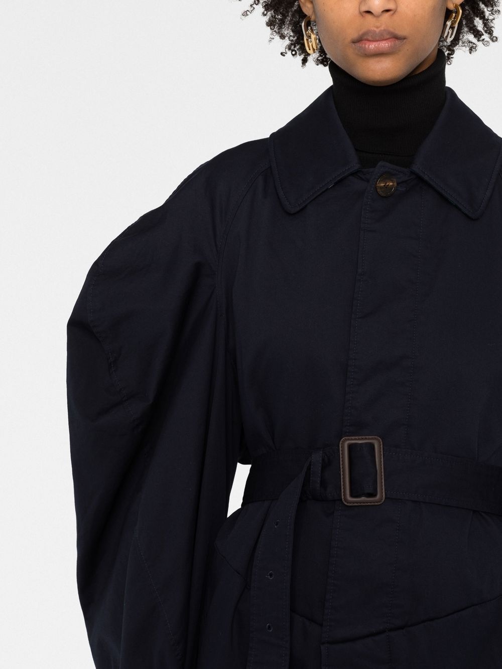 Twisted puff-sleeves cotton trench coat - 5
