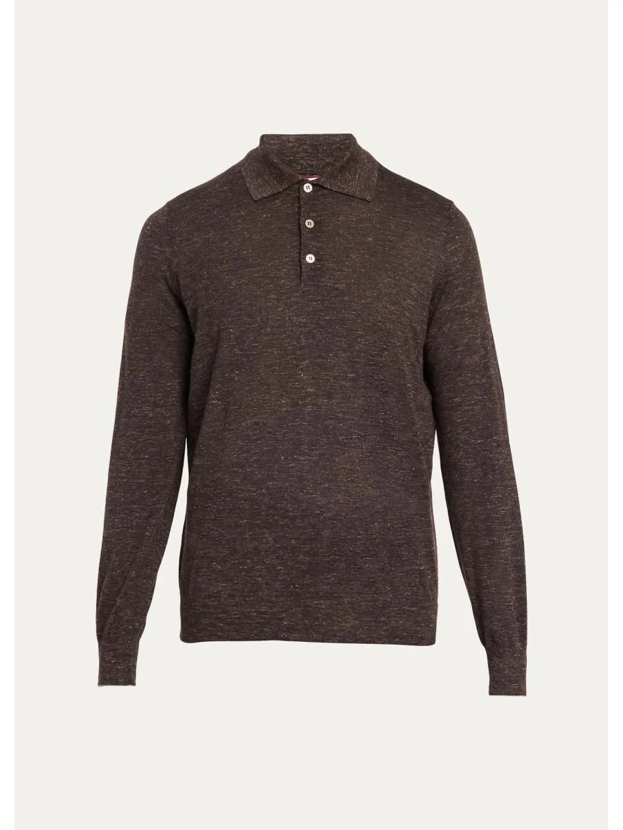 Men's Melange Cashmere-Blend Polo Sweater - 1
