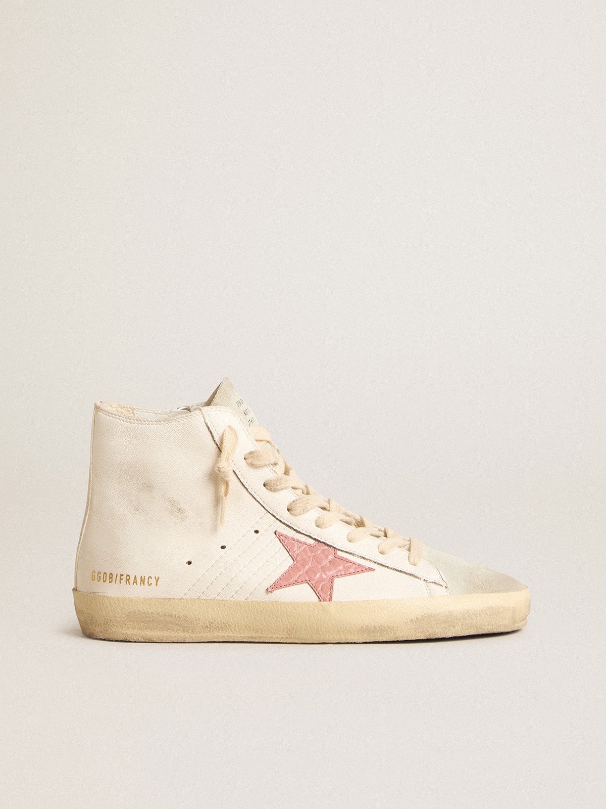 Francy in cream nappa with pink crocodile-print leather star - 1