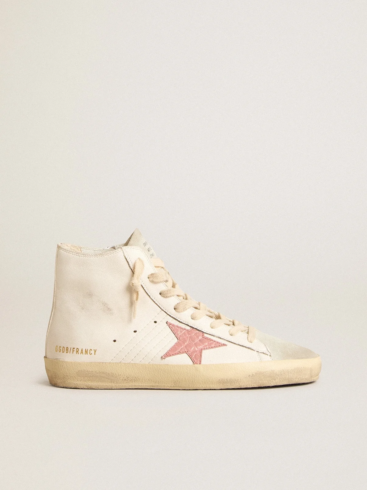 Francy in cream nappa with pink crocodile-print leather star - 1