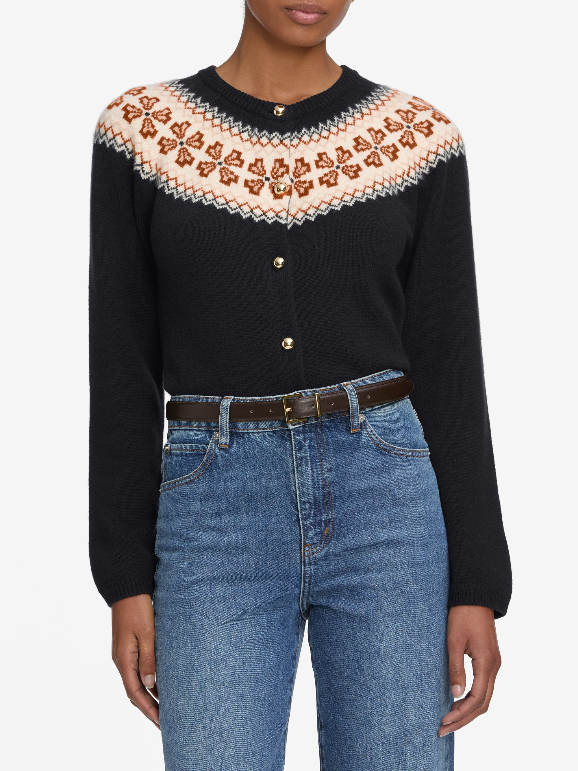 The Cashmere Fairisle Cardi in Navy - 3