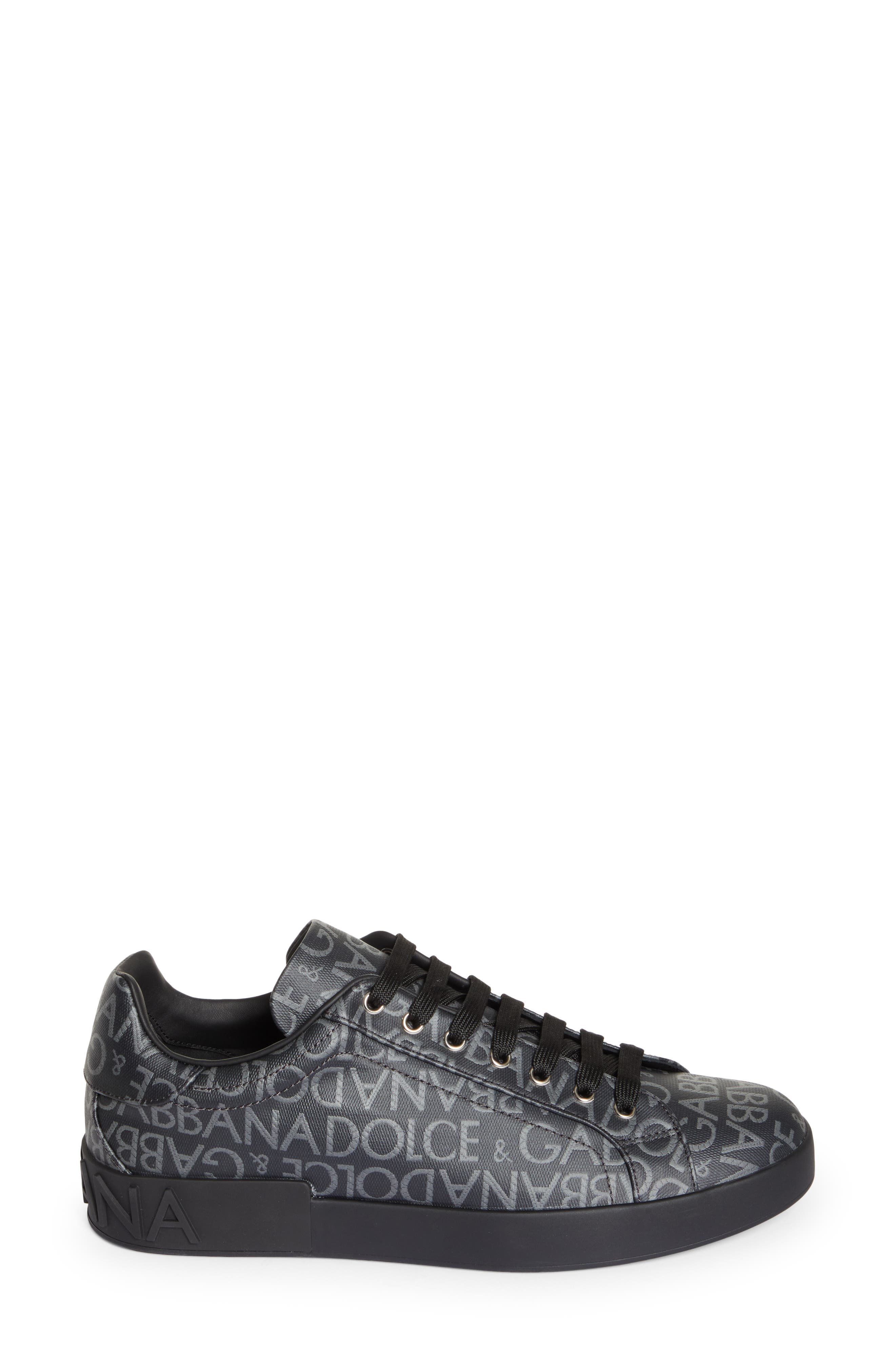Dolce&Gabbana Portofino Logo Jacquard Sneaker in Black/Grey at Nordstrom - 3