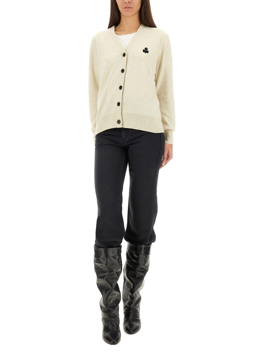 COTTON AND WOOL BLEND KARIN CARDIGAN WITH LOGO - 2