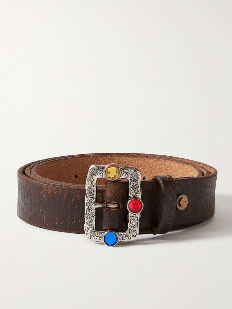 3cm Crystal-Embellished Oiled-Leather Belt 1