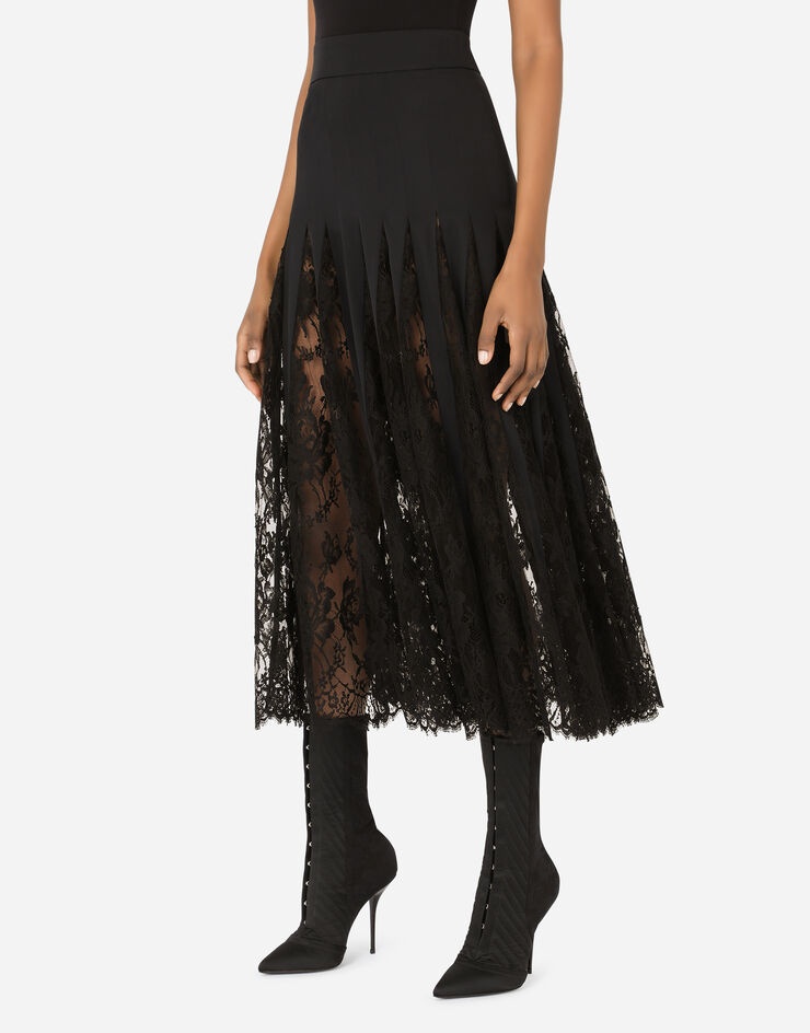 Charmeuse midi skirt with Chantilly lace inserts - 4