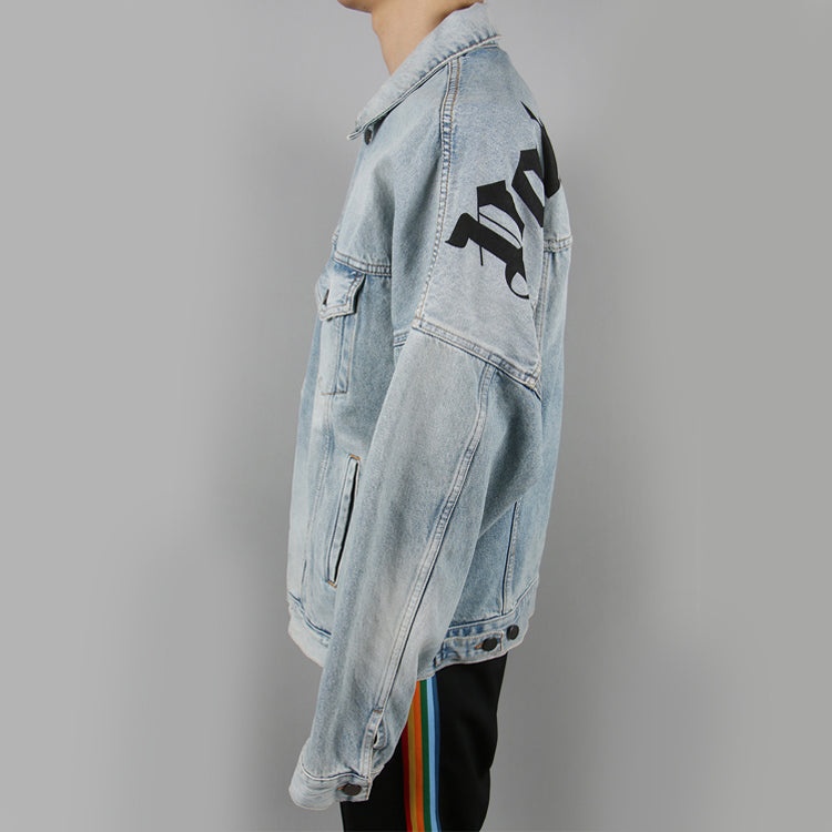 Palm Angels Logo Over Button-Up Denim Jacket 'Light Blue' PMYE006R203430017310 - 3