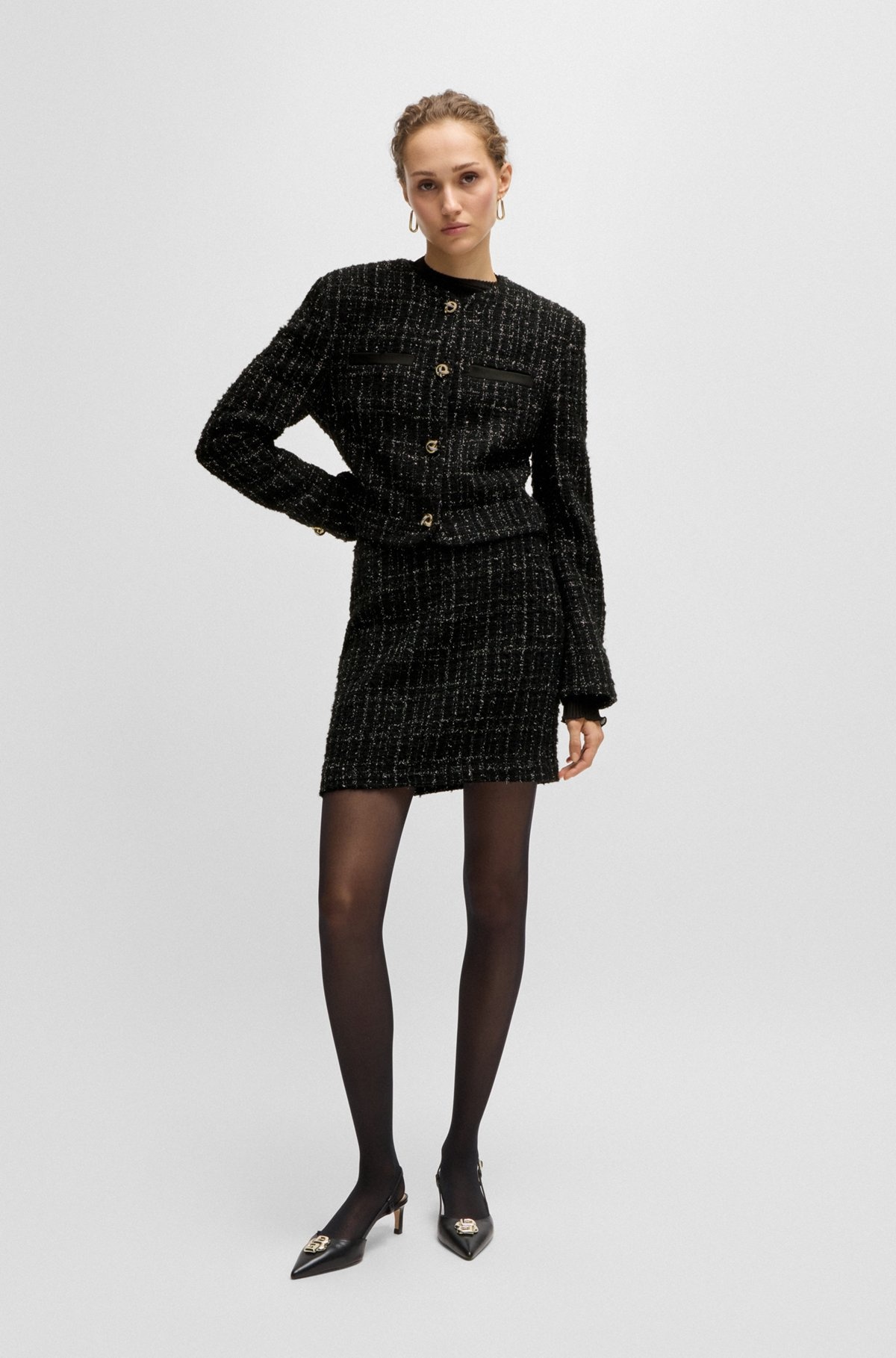 COLLARLESS JACKET IN SPARKLE-EFFECT TWEED - 3