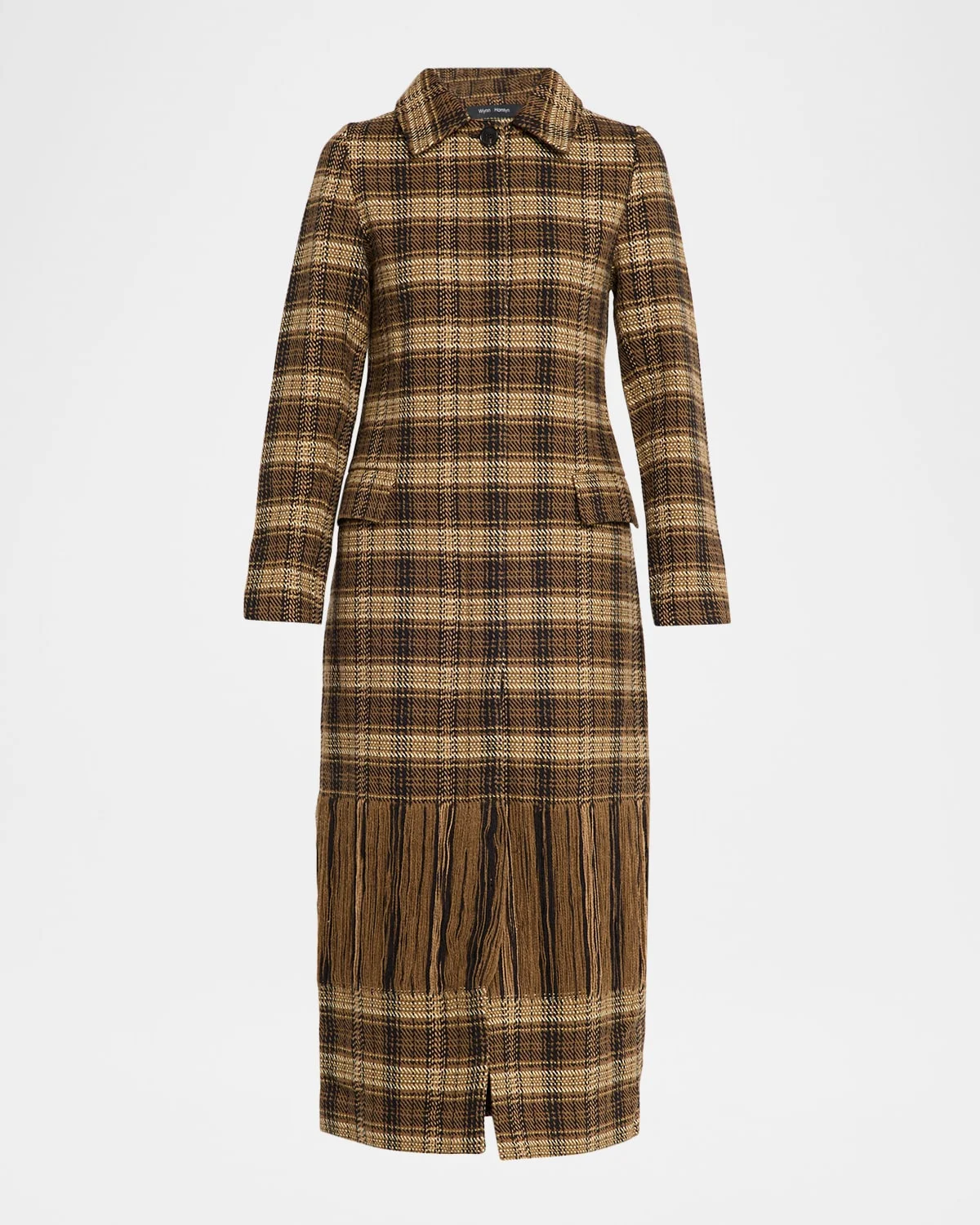 Long Woven Plaid Coat - 1
