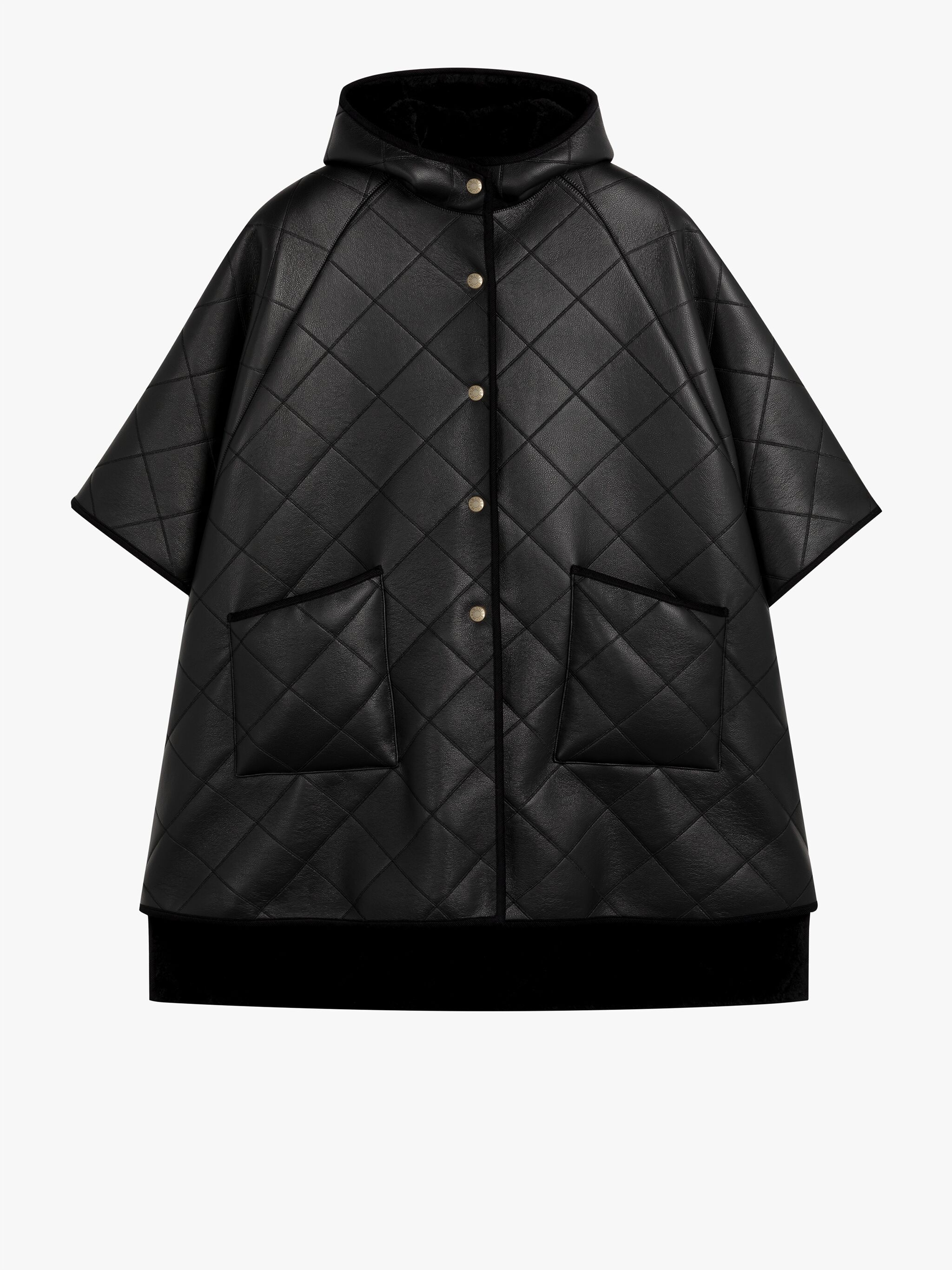 LYNESS BLACK QUILTED PONCHO - 1