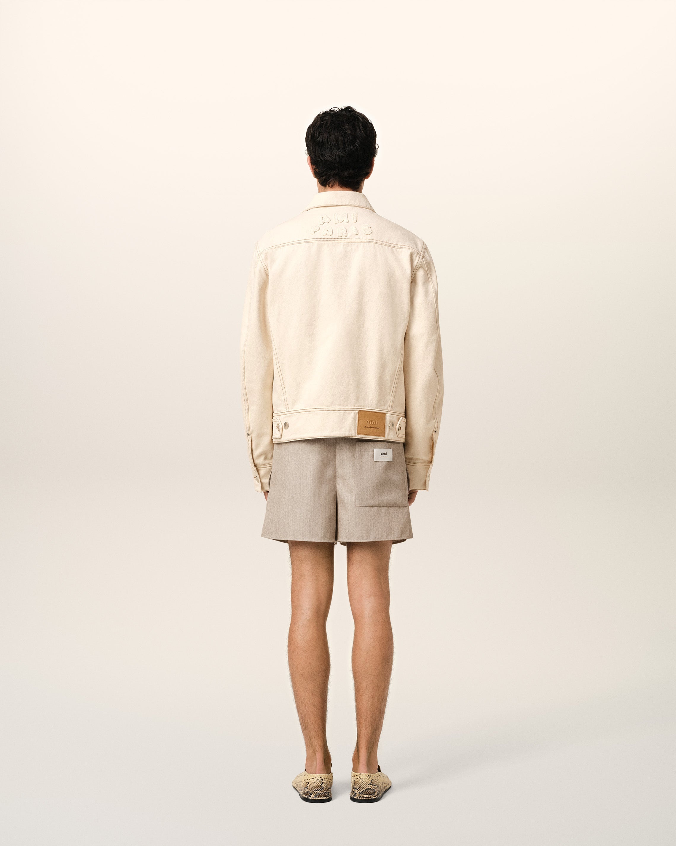 BEIGE COTTON AMI PARIS TRUCKER JACKET - 5