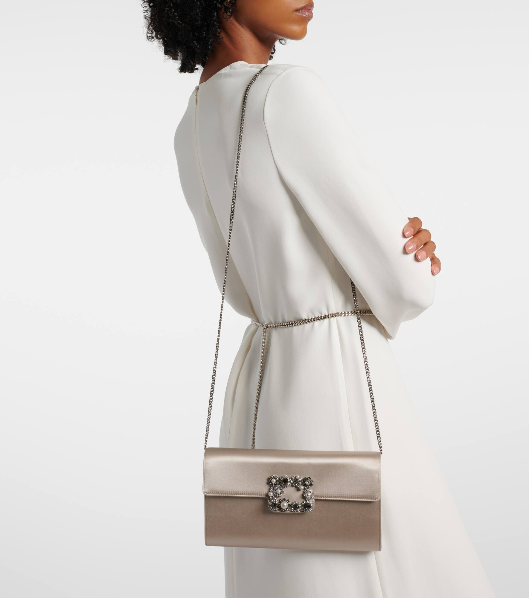 Envelope embellished satin clutch - 6