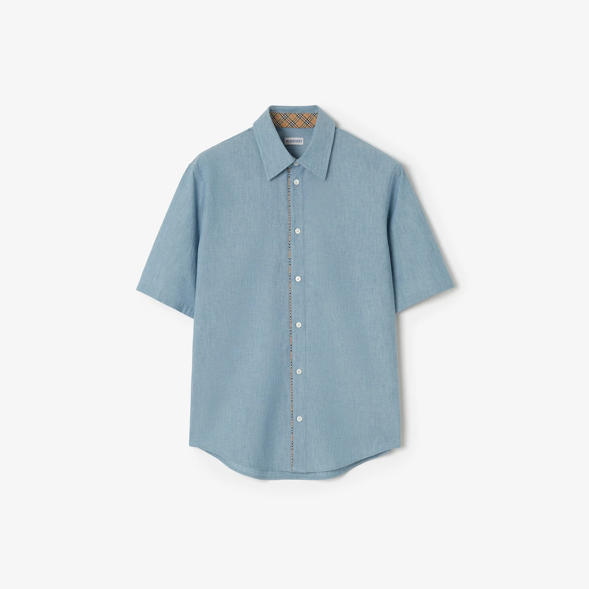 Classic Fit Check Piping Chambray Shirt - 1