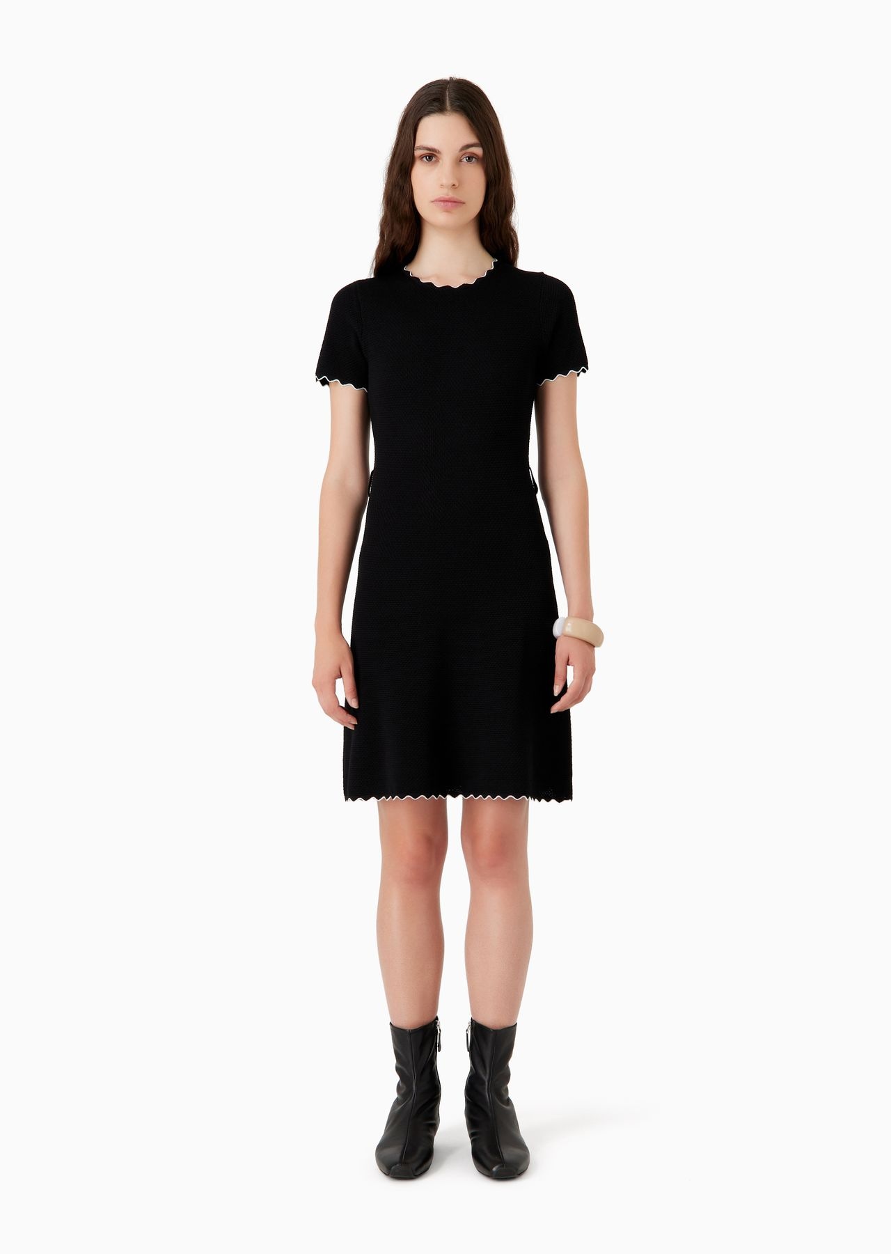 Moss-stitch knit flared dress with belt - 2