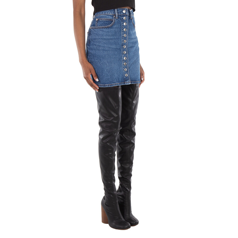 T by Alexander Wang Snap Front High-Waisted Denim Skirt - 3
