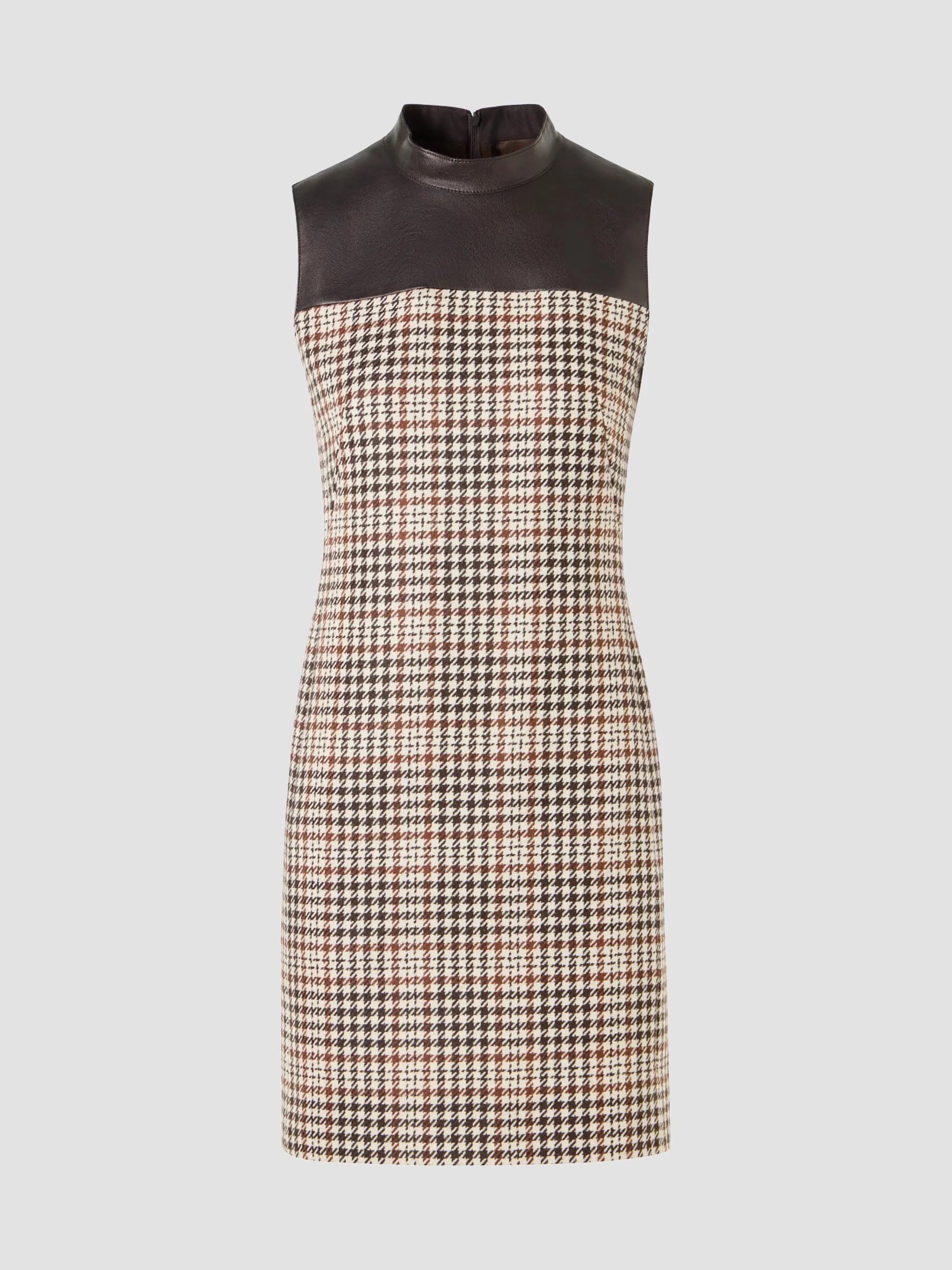 Women's Mix-Media Plaid Mini Dress - Winter White Espresso - 1