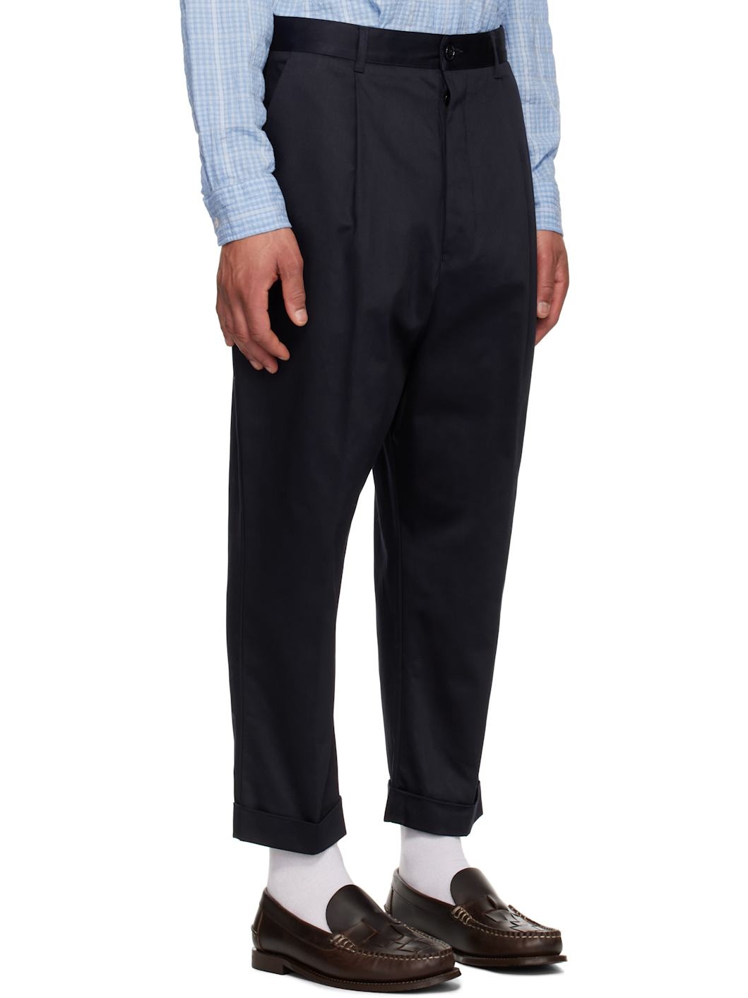 Navy Cotton Carrot Oversized Trousers - 2