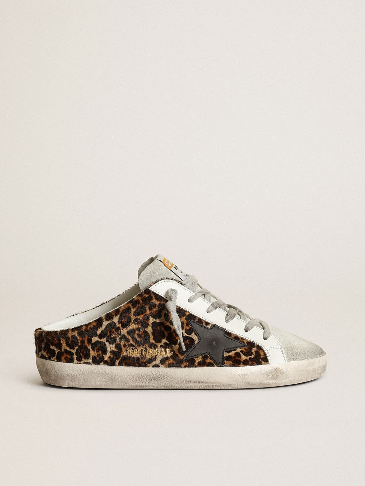 Super-Star Sabots in leopard-print pony skin with black leather star and ice-gray suede tongue - 1