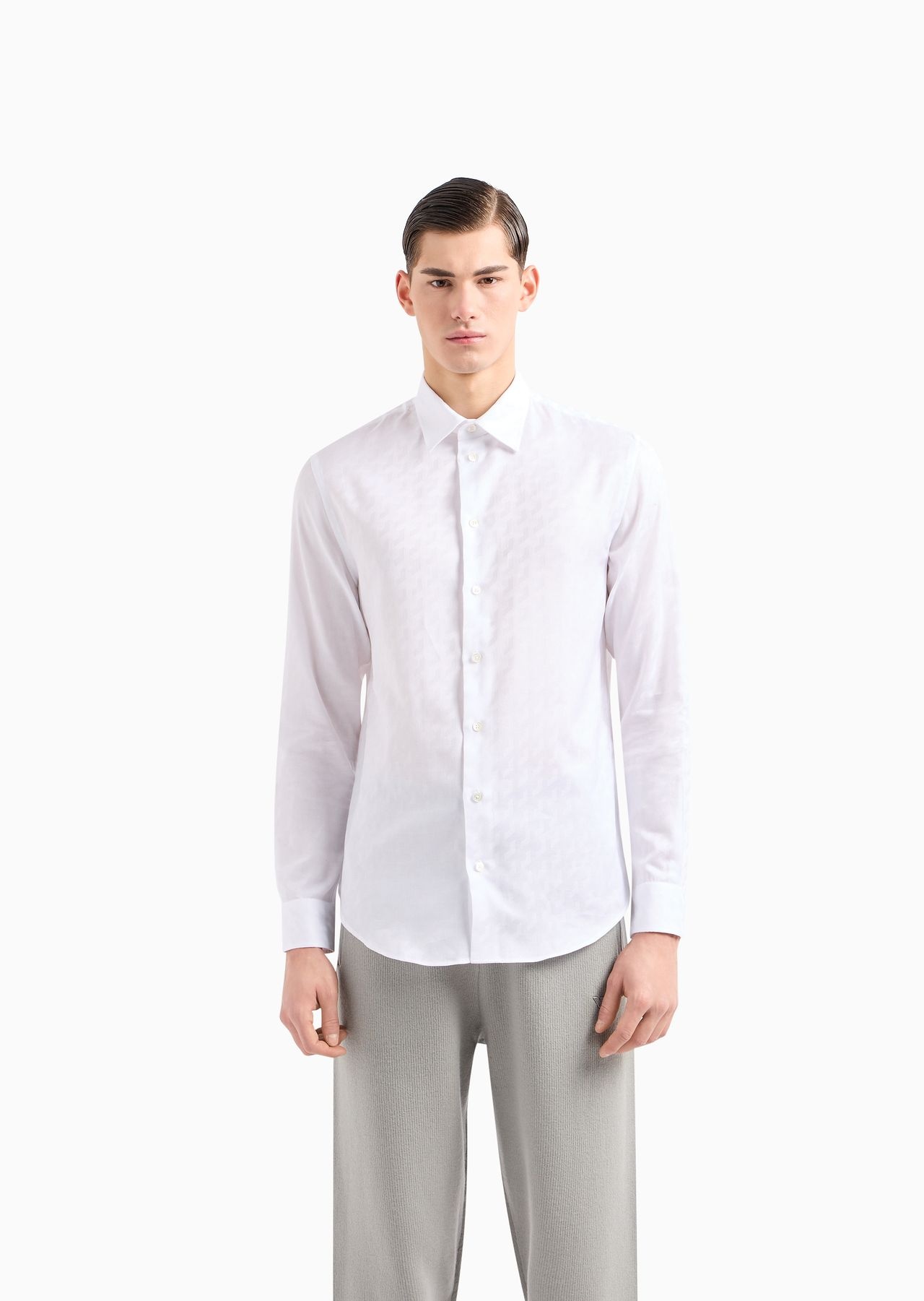 Classic-collared cotton shirt with a jacquard pattern - 2
