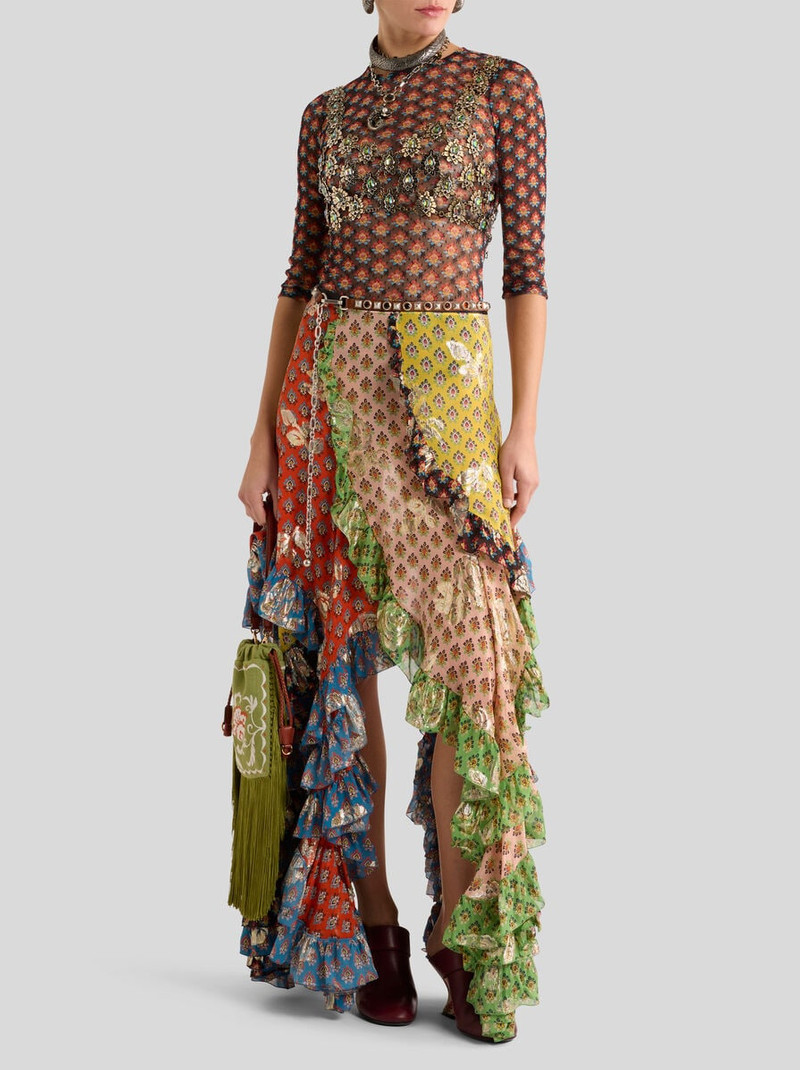 SHORT SILK SKIRT WITH RUFFLE AND TIE-INSPIRED MOTIF 4