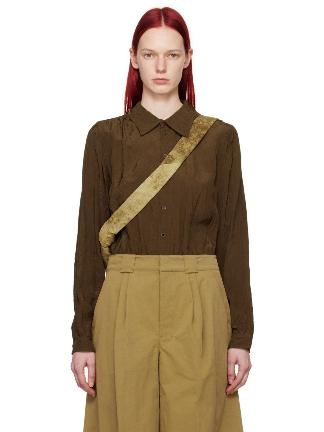 Brown Gathered Blouse - 1