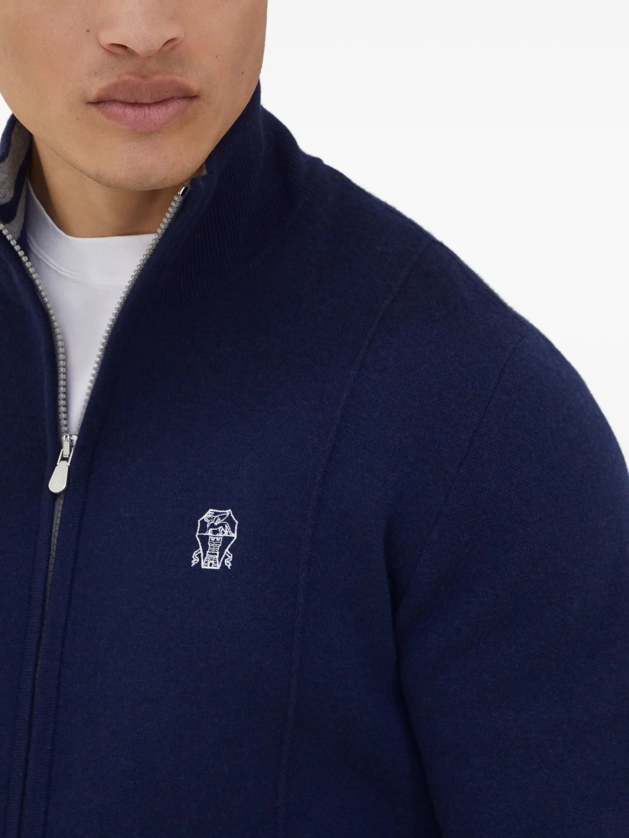 Brunello Cucinelli Zip-front Embroidered-logo Cardigan - 2