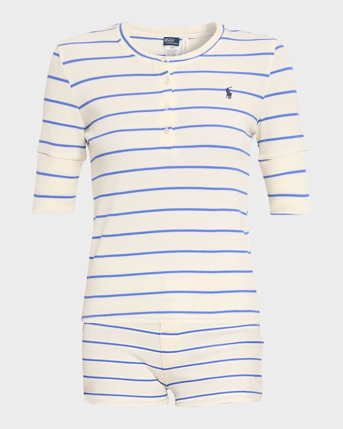 Striped Waffle-Knit Henley & Shorts Pajama Set - 1