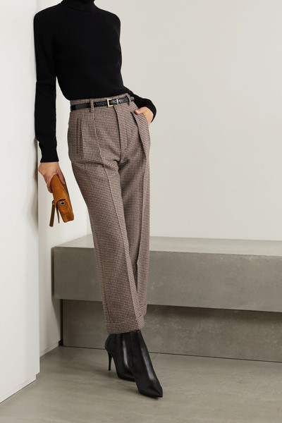 SAINT LAURENT Cropped pleated houndstooth wool wide-leg pants outlook