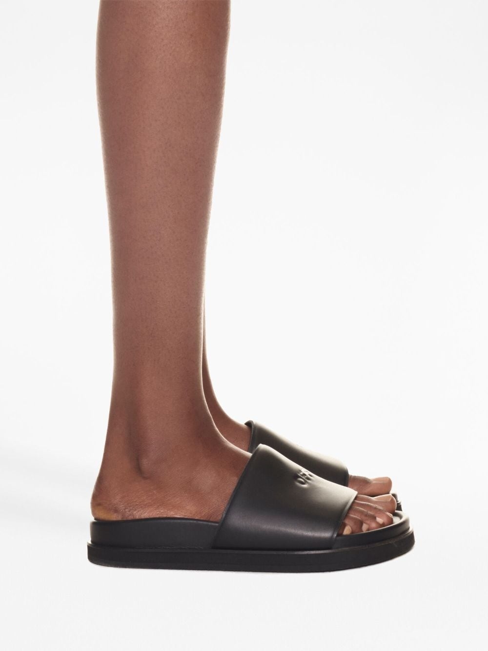 logo-debossed leather slides - 6