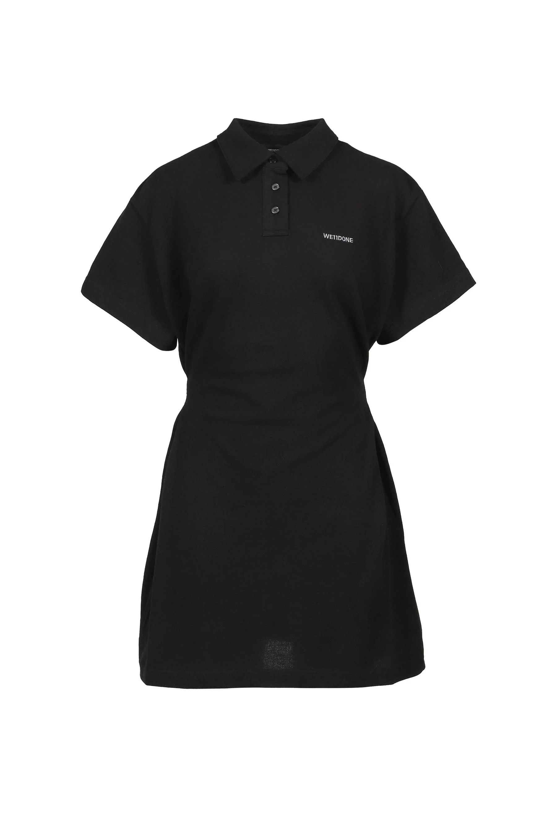 SIDE PLEATED POLO DRESS / BLK - 1