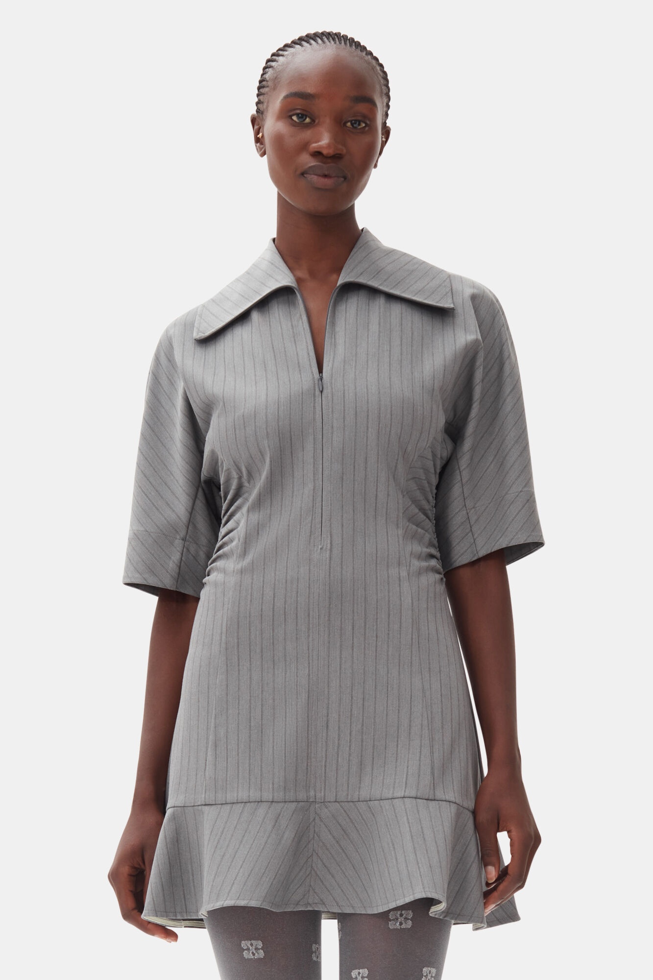 GREY STRIPED SUITING MINI DRESS - 3
