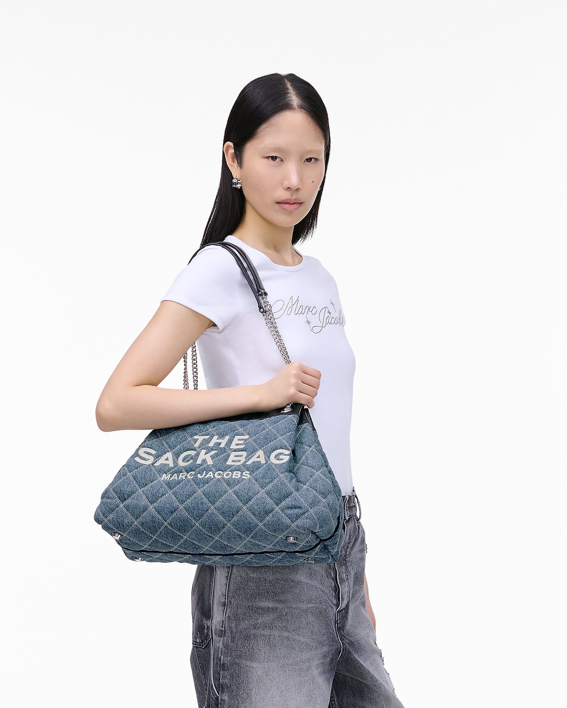 THE QUILTED DENIM LARGE CHAIN SACK BAG - 2