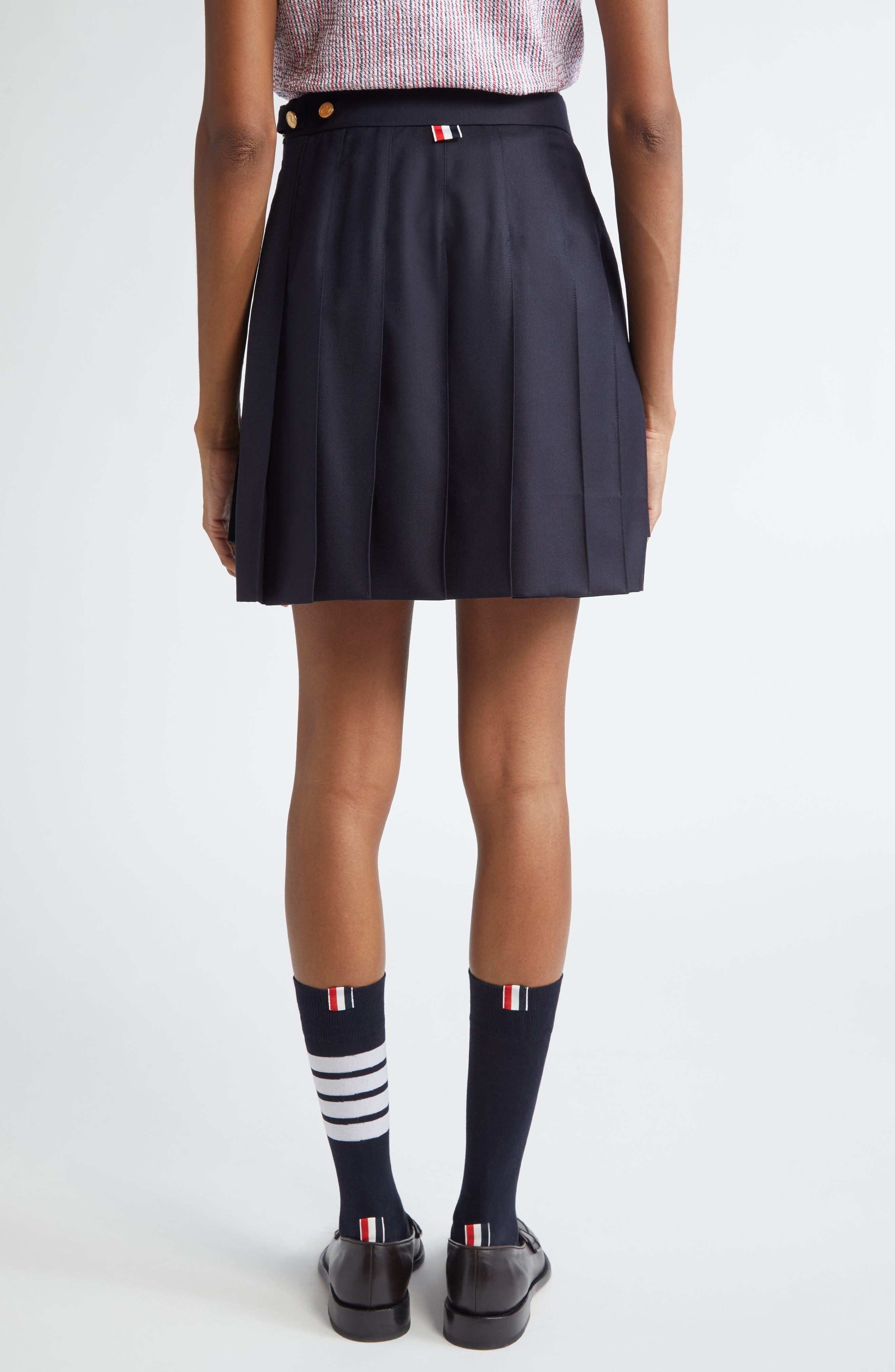 Thom Browne Drop Back Pleated Wool Miniskirt in Navy at Nordstrom - 3