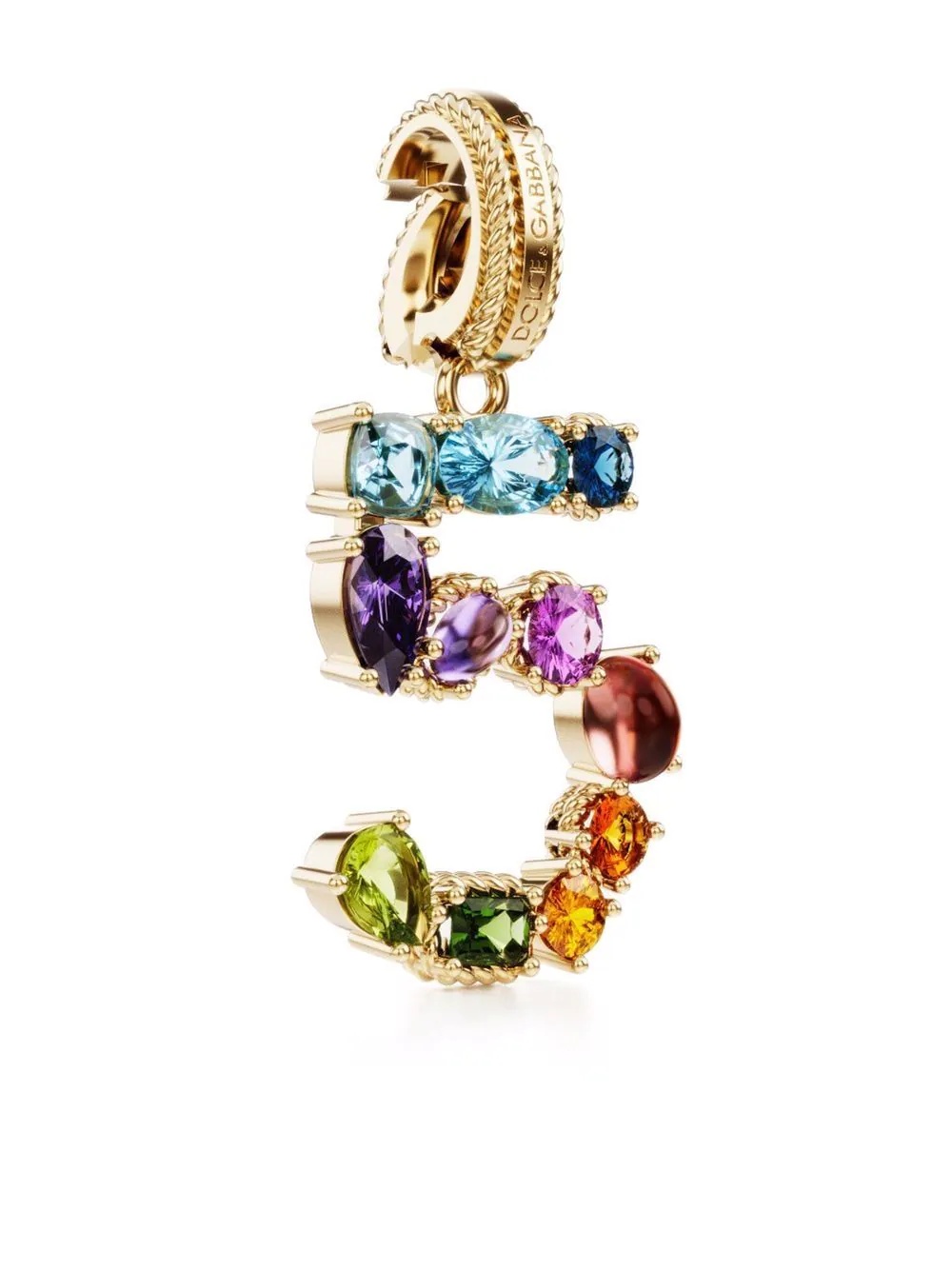 18kt yellow gold number 5 gemstone pendant - 2