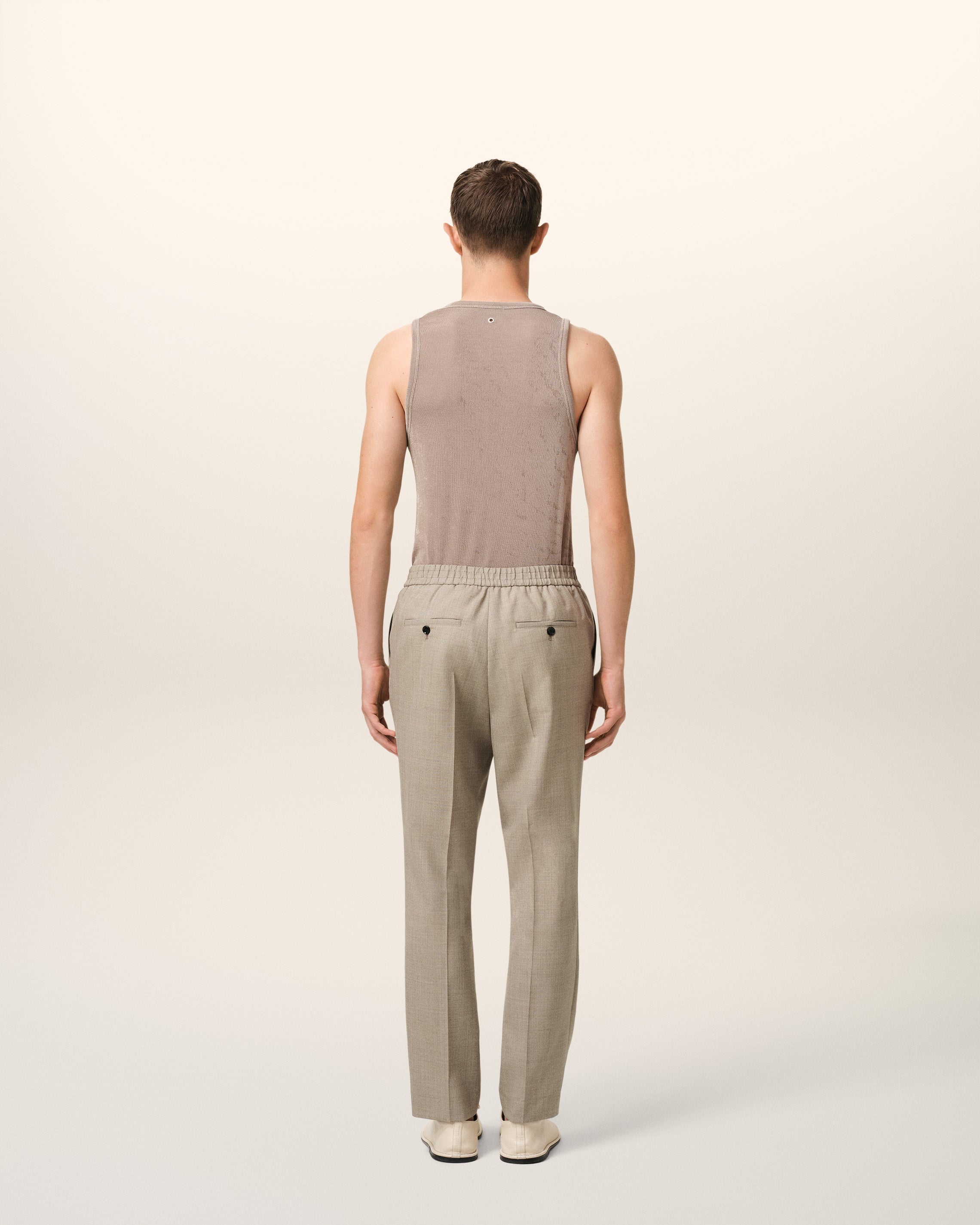 BEIGE WOOL ELASTICATED WAIST TROUSERS - 4