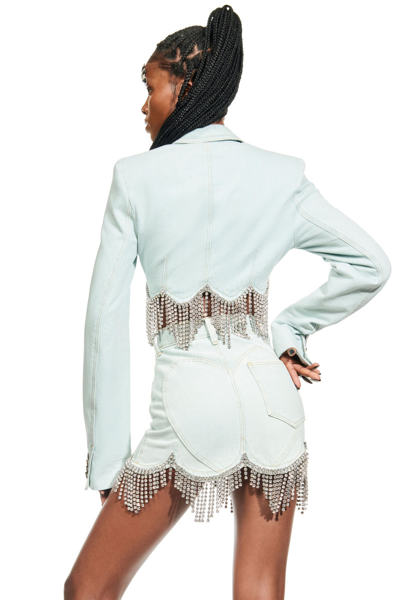 AREA SCALLOPED CRYSTAL CROPPED DENIM JACKET outlook