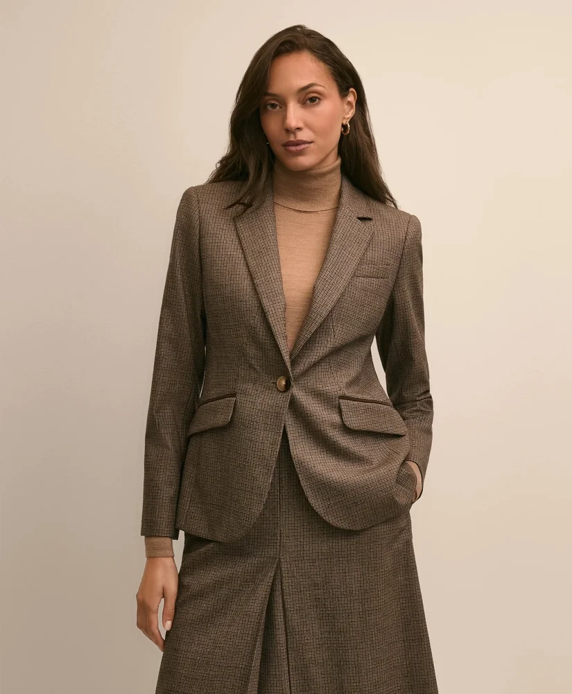 Wool Blend Houndstooth Jacket - 1