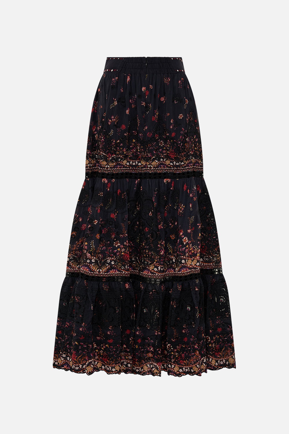 HIGH WAISTED EMBROIDERED TIERED SKIRT - 7