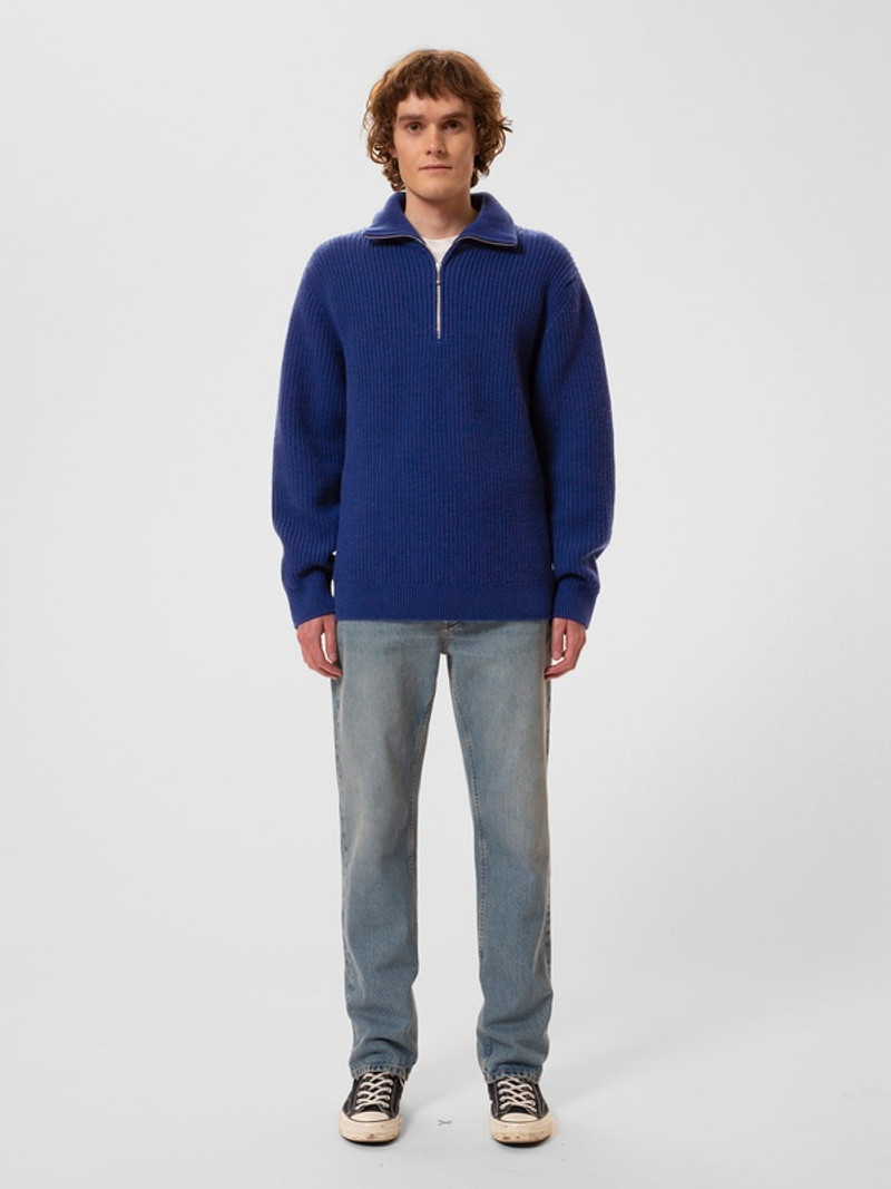 Nudie Jeans August Zip Sweater Royal Blue outlook