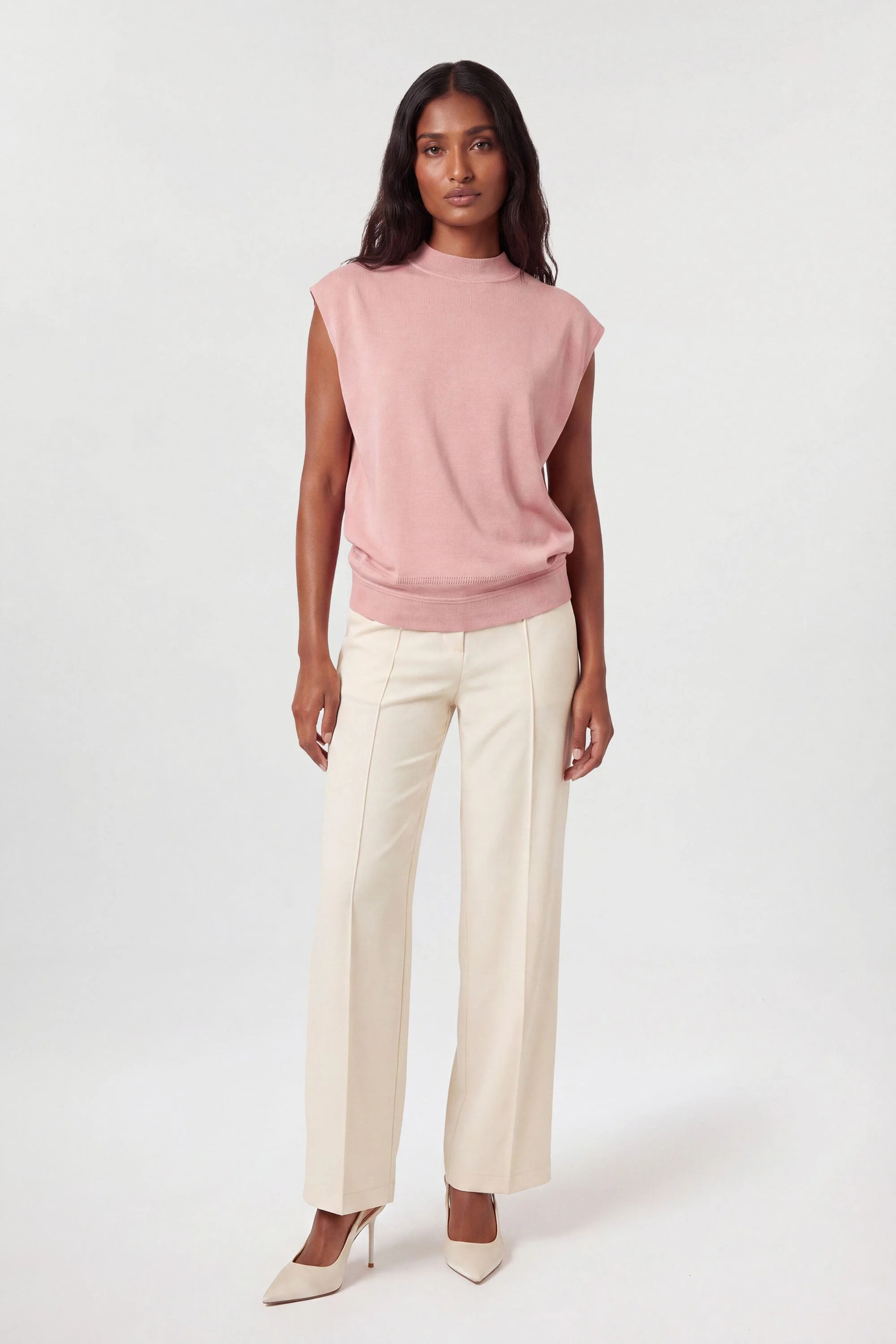 Slinky Drape High Neck Knitted Tank Top - 1