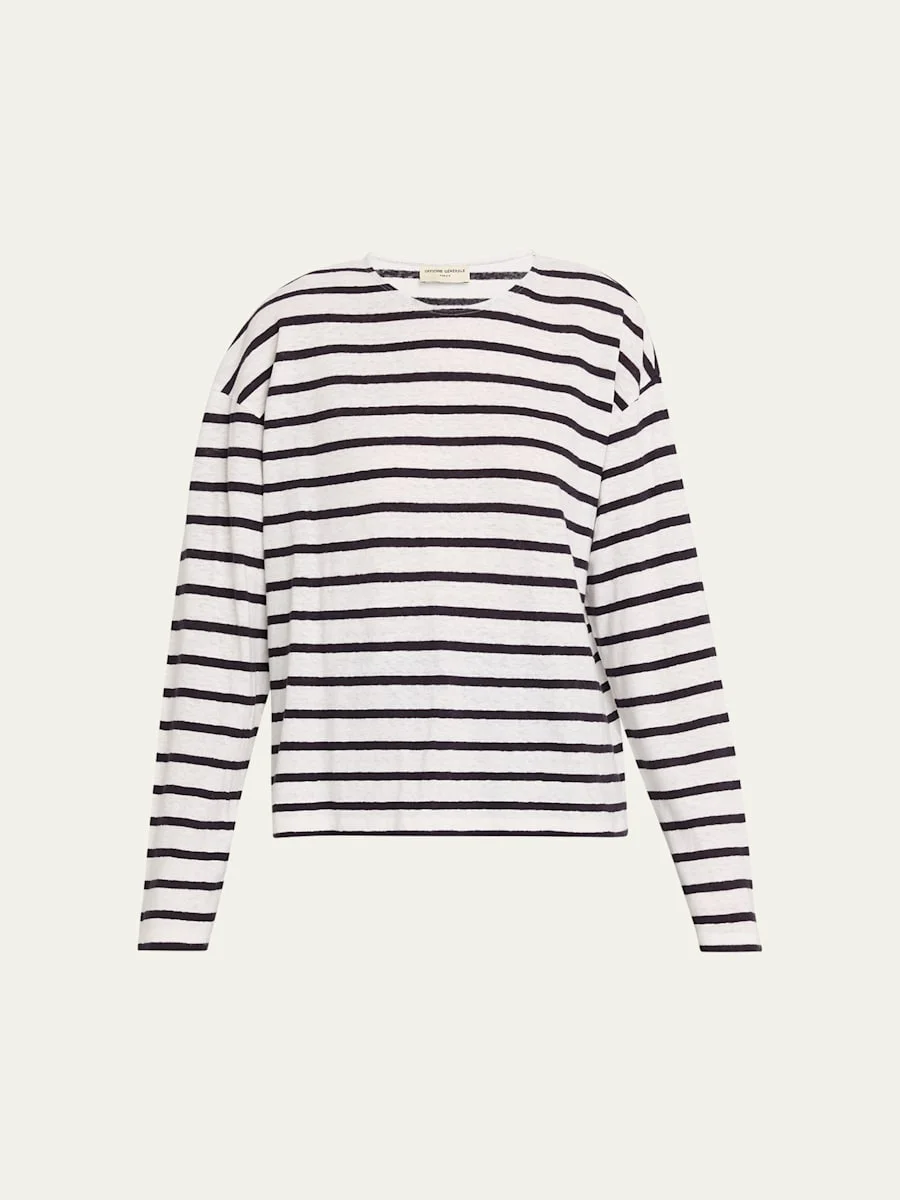 Leya Stripe Cotton-Linen T-Shirt - 1