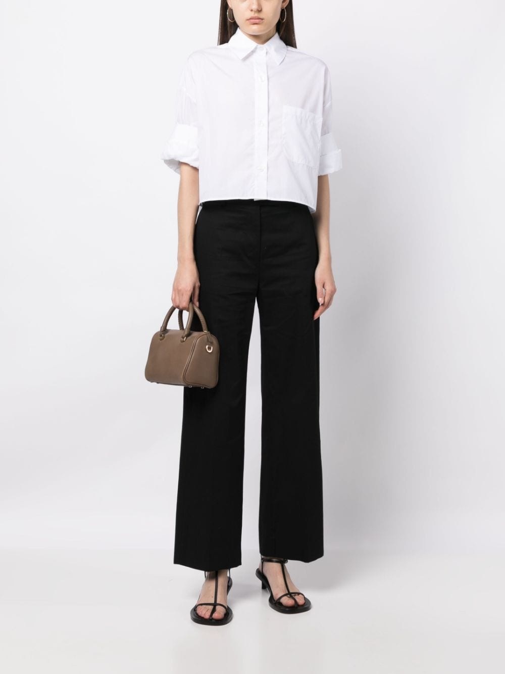 folded-sleeve cropped cotton shirt - 2