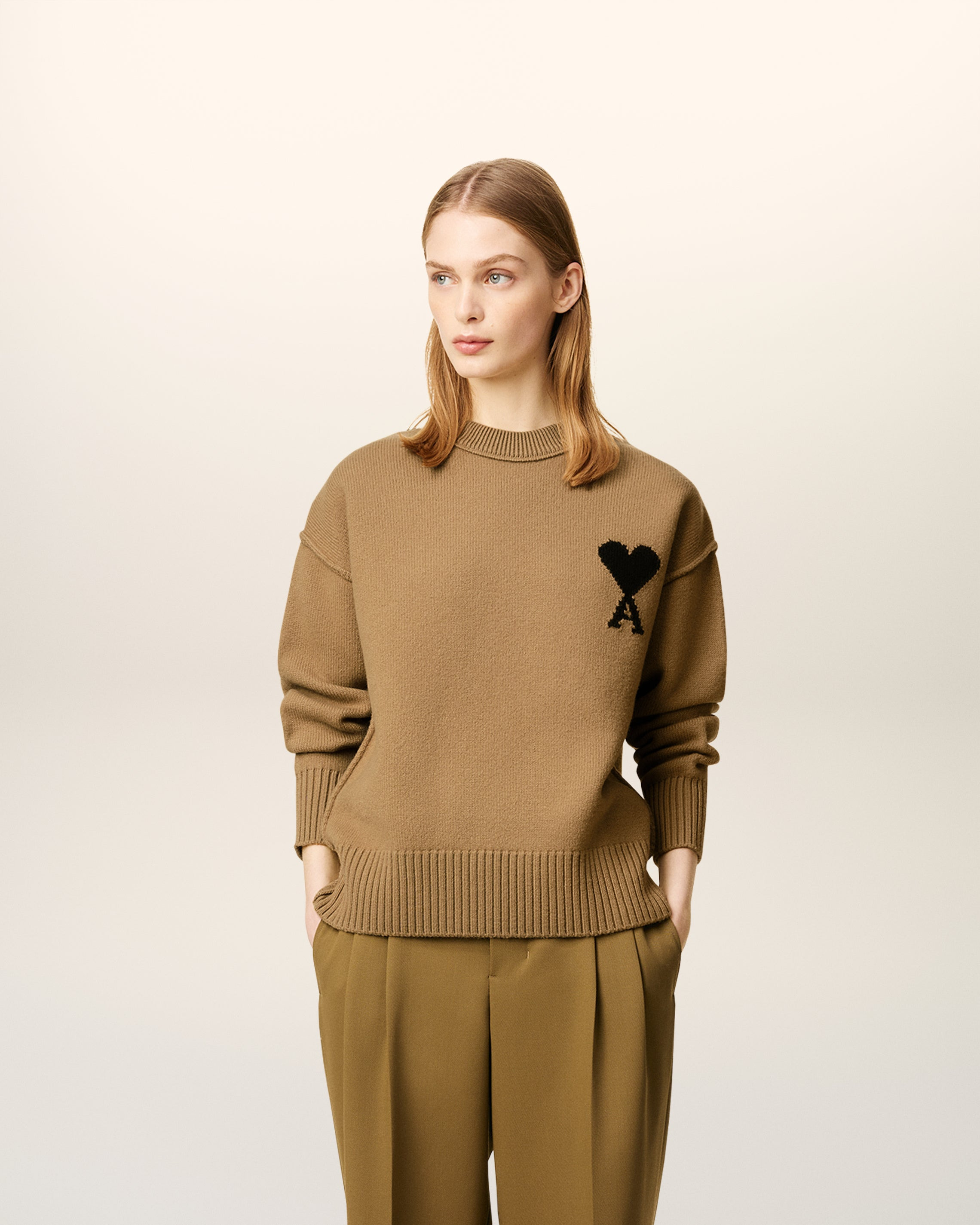 BROWN WOOL AMI DE COEUR CREWNECK SWEATER - 7